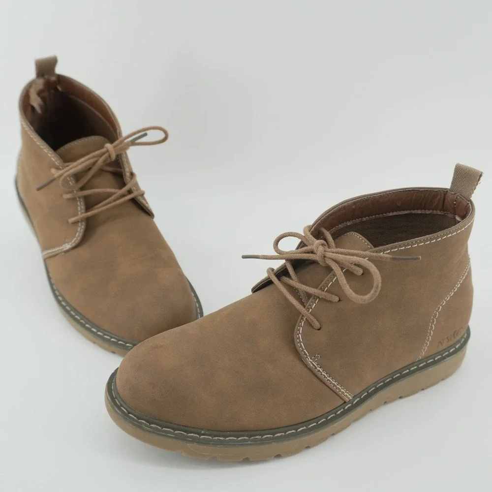 NY&C Chukka Boots Mens 8 Tan Lace Up Faux Suede Casual Ankle Shoes NY1052